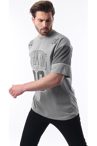 Madmext Boyalı Gri Baskılı Pamuklu Oversize Erkek T-shirt 7035 Boyalı Gri