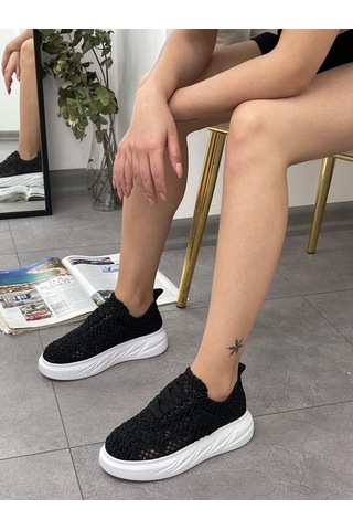 Erva'nın Butiği Siyah Dantel Lace Bağcıklı Kadın Sneakers-5404