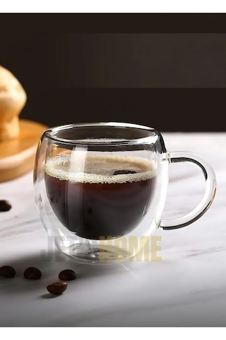 4 Lü Set Kulplu Espresso Bardağı Doppio Ristretto Bardağı Çift Cidarlı Türk Kahvesi Bardak 80 Ml Şeffaf