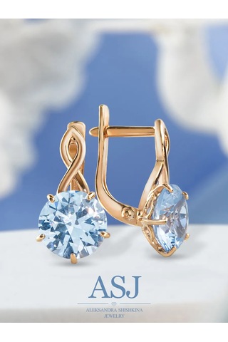 Asj 925 Ayar Gümüş Taşlı Altın Küpeler 15444451 Açık Mavi