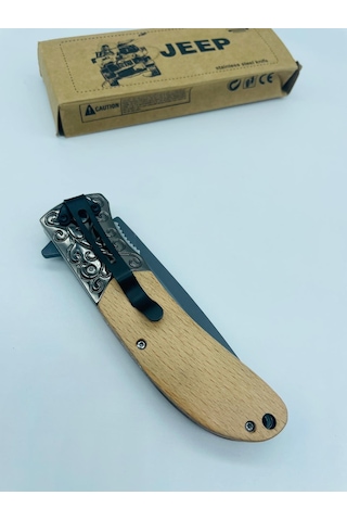 Jeep Ahşap Kasa Çiçek Desenli Kamp Çakı //23cm-0ııııııı0 Kahverengi - Sarı