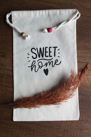 20x30cm - 2 Adet Keten Sweet Home Çok Amaçlı Kese - Saklama Torba