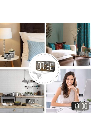 Monozone Aynalı Çift Usb Li Masa Saati Alarmlı Dijital Ev Ofis