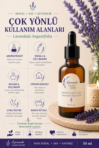 Lavande Lavanta Çiftliği Lavanta Yağı L.Angustifolia Cam Damlalıklı 50 ML