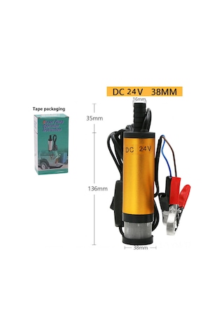 Geeksen 24v Elektrikli Aküli Pompa, Dizel Ve Yağ Çekimi, 38mm Kompakt Tasarım, Dış Filtreli Altın Klipsli Model - Renkli Kutu