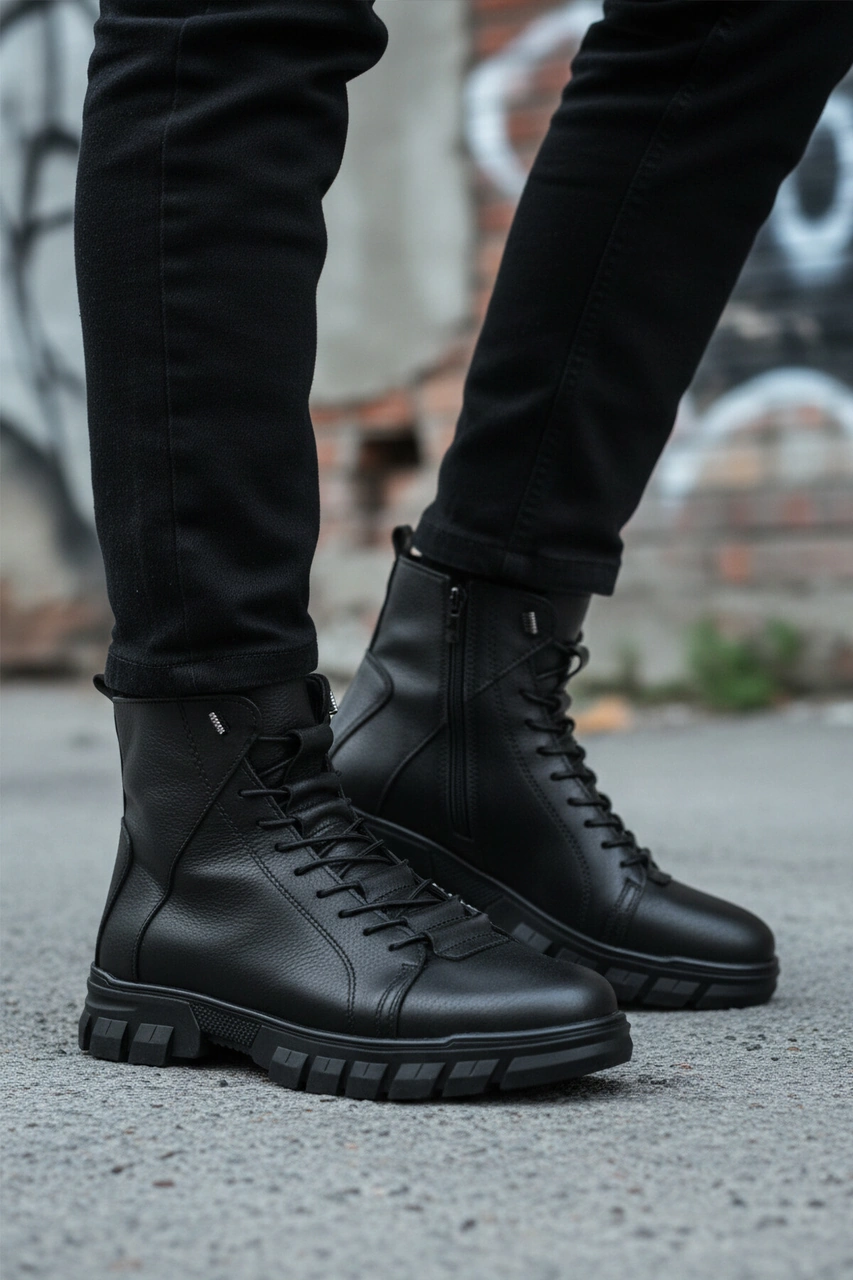 Siyah İçi Polarlı Kaymaz Fermuarlı Erkek Bot 660 M Siyah