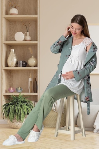 Mecit Pijama Mecit 5804 Bayan Hamile Lohusa Elisa Yeşil Sabahlık Pijama Takımı 001