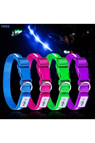 Honeybeeshop 1000 Metre Görüş Mesafeli Şarj Edilebilir Gece Yürüyüşleri İçin Köpek Ve Kedi Tasması Light Blue L Çoklu Renk Ve Beden Seçeneği Altın