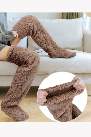 Sauna Suit Kahve Sock Peluş Uyku Çorabı Welsoft Diz Üstü Oda Çorabı Ayak Isıtıcı Uzun Gonç Çorap Kahverengi