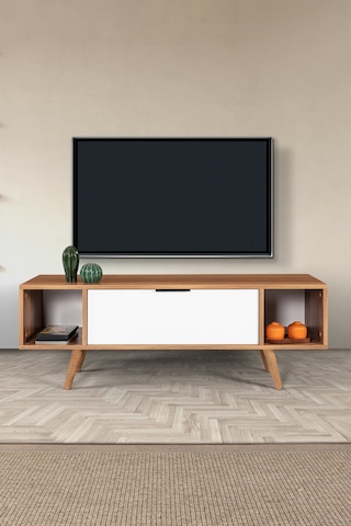 3326 Mesir 130 Cm Ahşap Ayaklı , Metal Kulplu Tv Ünitesi , Söğüt - Beyaz , Tv Sehpası , Salon Diğer