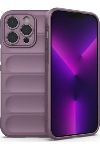 Apple Uyumlu iPhone 13 Pro Silikon Kılıf - Kamera Korumalı Esnek Yeni Nesil Airbag Kapak - Mor