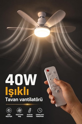 Coverzone 40w Tavan Tipi Fan Uzaktan Kumandalı Led Aydınlatmalı 52 Cm Pervane 3 Kademeli Hız Ayarlı Beyaz Doğal S Diğer