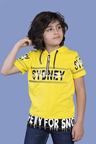 Toontoy Kids Toontoy Erkek Çocuk Kapüşonlu Garni Detaylı Tişört Sarı