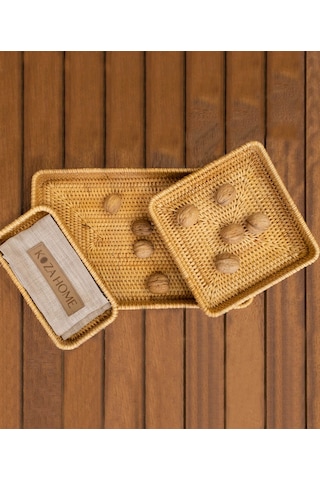 Koza Home Meander El Yapımı Örgü Rattan Üçlü Çekmece Düzenleyici 8833 Naturel