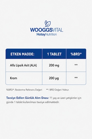 Alfa Lipoik Asit Ve Krom Pikolinat İçeren Takviye Edici Gıda 60 Tablet