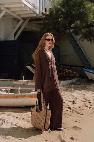 Müslin Geniş Kollu Kimono Acı Kahve Acı Kahve