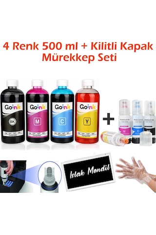 Epson L3252 4x500 Ml Mürekkep + Kilitli Kapak Mürekkep Seti Uyumlu