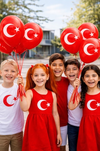 100 Lü Adet Bayrak Balon Türk Bayraklı Kırmızı Baskılı Balon 23 Nisan 19 Mayıs 29 Ekim 10 Kasım