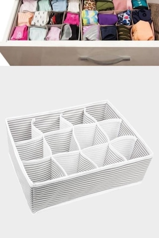 Onikiden 12 Bölmeli Çekmece İçi Düzenleyici, Çok Amaçlı Takı Çorap Kravat Eşarp Organizer Kutu Gri