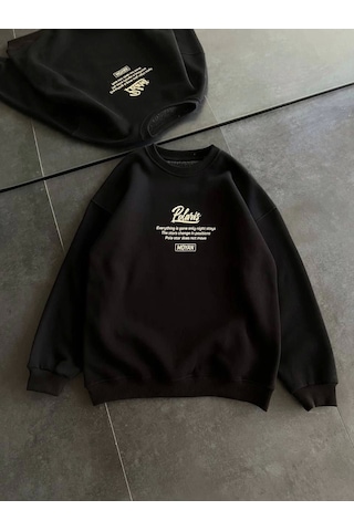Etiler Collection Kışlık Bisiklet Yaka Ön Ve Arka Baskılı Sweatshirt - Siyah
