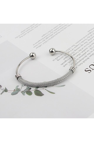 Gümüş Basit Paslanmaz Çelik Bükülmüş Hasır Açılış Çelik Bilyalı Bayan Bileklik Doğum Günü Gümüş