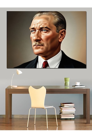 Ciddi Bakışlı Mustafa Kemal Atatürk Dekoratif Kanvas - Mdf Ahşap Tablo