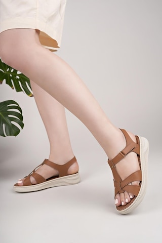 Nesilshoes Nesil Shoes Bell 25152 Taba Anatomik Kadın Sandalet
