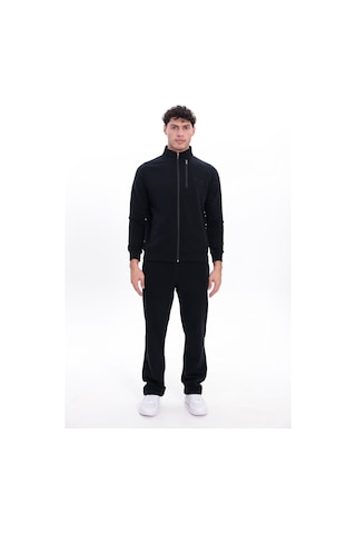 Rowinger 3 İplik Kalın Dokulu Pilot Yaka Velör Şeritli Tam Fermuarlı Erkek Sweatshirt Black