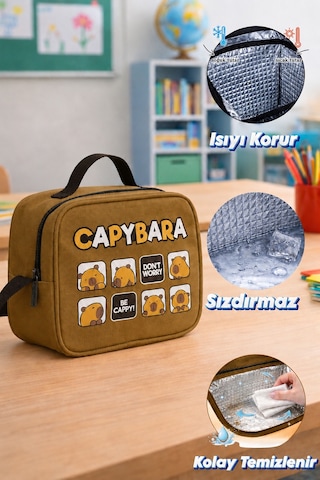 Capybara Orijinal Lisanslı Beslenme Çantası Su Geçirmez Ve Isı Kahverengi