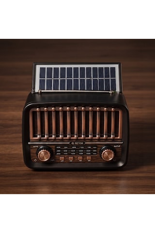 Büro Ev Ofis si İçin Nostalji Tema Solar Şarjlı Aux Bt Fm Radyo