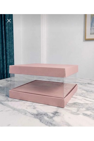 Asetat Gelin Damat Çeyiz Bohça Kutusu Toz Pembe Şeffaf Katlanabilir Demonte Orta Boy 33 33 25cm 1adet