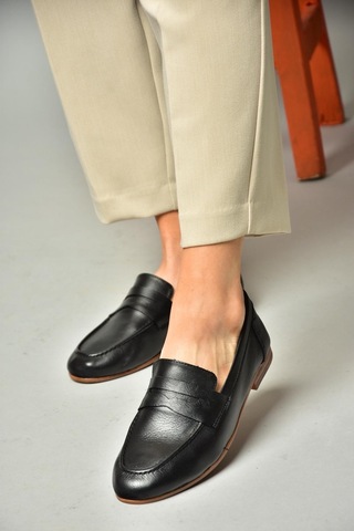 Fox Shoes S944007803 Siyah Hakiki Deri Kadın Babet Siyah