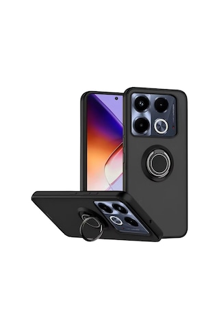 Infinix Note 40 Pro Plus 5G Kılıf Yüzüklü Standlı Extra Darbe Emici Sert Silikon Kapak - Siyah