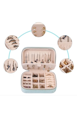 Mdl1-kadife Mavi Takı Kutusu Yeni Tasarım Fermuarlı Düzenleyici