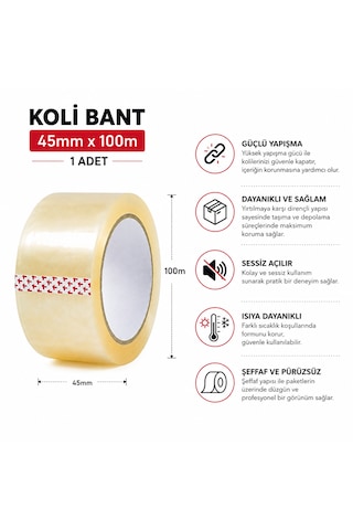 45x100 M Şeffaf Koli Bandı Güçlü Yapışkan Ambalaj Ve Paketleme Bandı 1 Adet