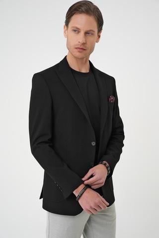 Efor Slim Fit Mono Yaka Torba Cep Çift Yırtmaçlı Casual Siyah Ceket C 711 Siyah