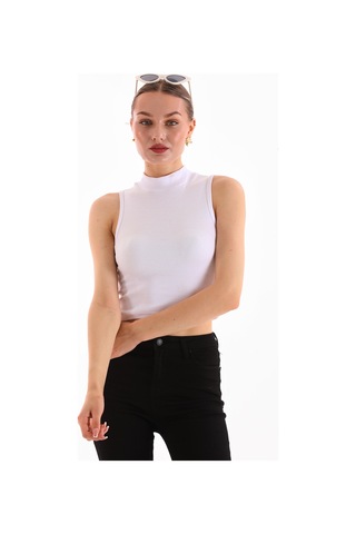 Loısy Kadın Likralı Kolsuz Crop Bluz BEYAZ Beyaz