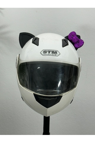 Motor & Motosiklet Mor Fiyonklu Siyah Kedi Kulak Kask Dış Aksesuarı Diğer