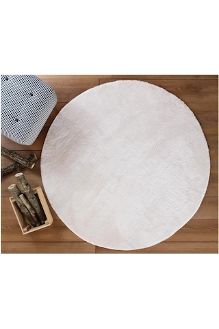 Krem Fluffy Yuvarlak Post Peluş Halı Antibakteriyel Kaymaz Taban