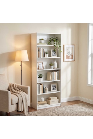 Max 6 Raflı Kitaplık - Beyaz 75x193x26 Cm Gxyxd