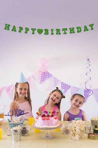 Yeşil Happy Birthday Yazılı Banner, Doğum Günü Süsü, Simli Eva Banner Tüm Yaşlar