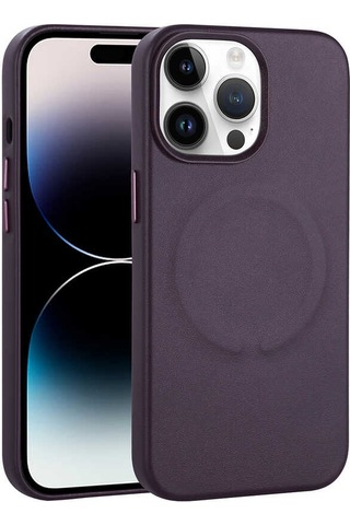 Apple Uyumlu iPhone 14 Pro Max Uyumlu Pu Deri Magsafe Wireless Şarj Özellikli Zore Derix Kapak-derin Mor -