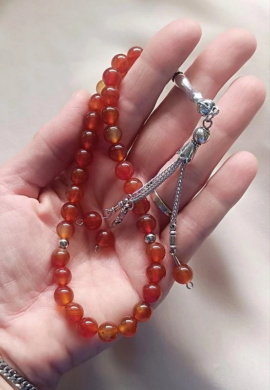 Tesbih 33 Lü 08 Mm Doğal Taş Akik Sardoniks Tesbih