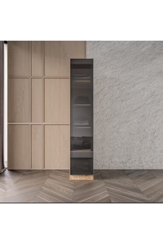 Kayra Füme Camlı Cok Amaclı Dolap Tamamı Mdf Safir Meşe