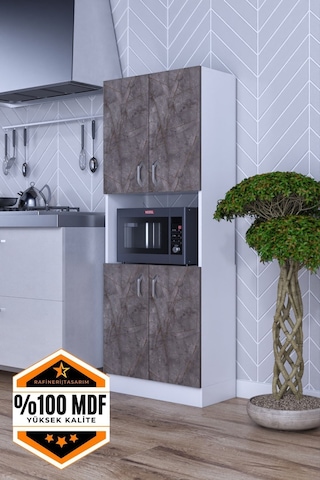Rafineri Roma Çok Amaçlı Dolap Kapaklı Bölmeli Mikrodalga Fırın Mutfak Balkon Banyo Mdf Gri - Beyaz