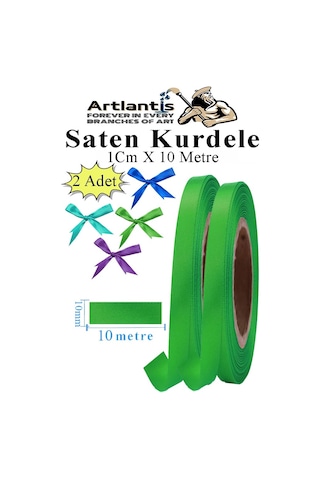 Yeşil Kurdele Saten 1 Cm 10 Metre 2 Adet Saten Kurdela Parlak Hediye Ve Süsleme Şeridi Süs Paketleme Çiçek Saç El
