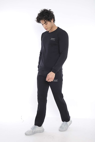 Escetic Erkek Spor Siyah Kışlık Sweatshirt Takım, 3 İplik (İçi Şardonlu)