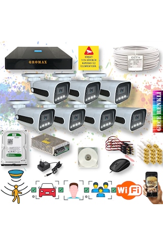 7 Kameralı Hareket Algılayan Gece Renkli Fullhd Kamera Seti 784w
