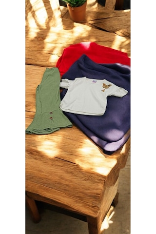 Kız Pantolon Askılı Tşört Takım Renkli