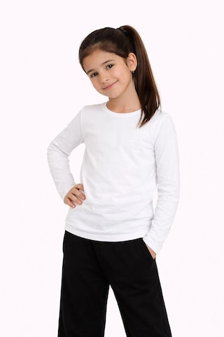 Novalisse Kız Çocuk Basic Uzun Kollu Tişört Okul Günlük Rahat T-shirt - Beyaz Çoklu Renk